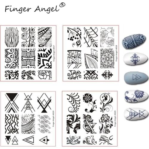 Finger Angel 1PCS Nail Art Stamping Plates Stamp Image Plates Dreamcatcher Line Design DIY Square Geometry Metal Nail Template
