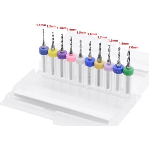 10pcs/Set 1.1mm-2.0mm High Quality Hard Alloy PCB Print Circuit Board Carbide Micro Drill Bits Tool 1.1mm 2.0mm for SMT CNC