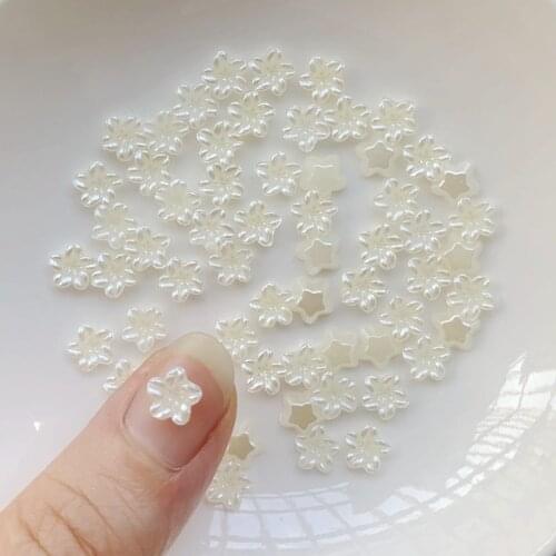 100pcs 7mm Flat back imitation plastic ABS pearl water diamond white flower shape scrapbook, DIY fingernail handmade craft