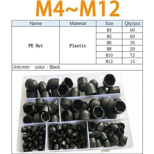 203Pcs Dome Protection Cap Covers Exposed Hexagon Plastic PE Nut Bolt M4 M5 M6 M8 M10 M12 For Car Motorcycle Tools Maintenance