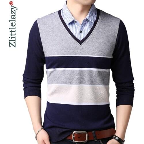 2020 Brand Casual Fake Two Pieces Long Sleeve Polo Shirt Men Poloshirt Jersey Striped Mens Polos Tee Shirts Dress Fashions 90383