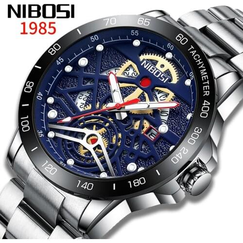 2020 Original Brand NIBOSI Men Watches Top Brand Luxury Sport Men Clock Skeleton Dial Drop Shipping Waterproof Relogio Masculino