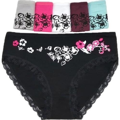 6pcs Cotton Lace Panties Women Print Mid-rise Big Size Briefs Women Intimates Panties Underwear for Women