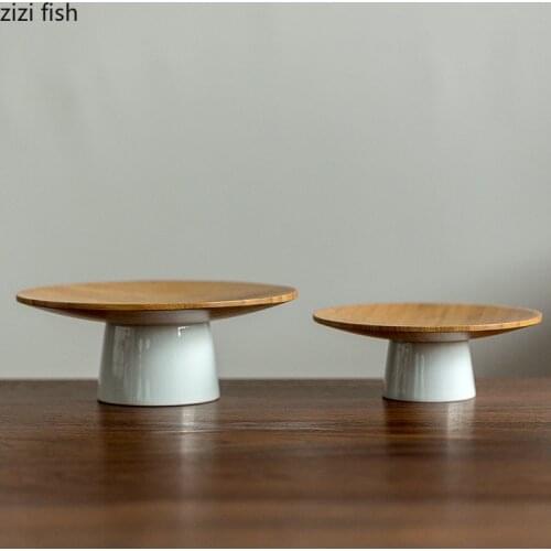 Bamboo Wood Fruit Bowl Wooden Dishes Dessert Snack Dishes Ceramic Plate Quality Serving Trays Coffee Table Tea Saucer Cake Stand