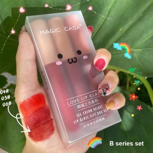 MAGIC CASA Lip Gloss 3 Pcs Matte Lipstick Not Fade Velvet Long Lasting Lip Balm Makeup Korean Cosmetics Maquillaje TSLM1