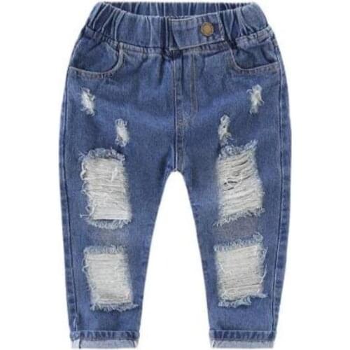 Spring And Autumn Childrens Hole Jeans Fashion Design Large Open Solid Color Boys Jeans Free Shipping