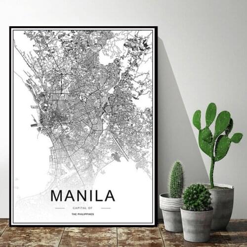 Philippines Manila City Map Poster Modern Abstract Art Prints Decorative Canvas Painting for Living Room Decor