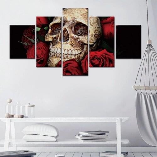 Skeleton Skull Canvas Painting Home Decoration Gothic Rose Wall Picture for Living Room Decor Art Frameless Posters and Prints