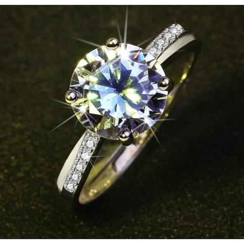 Classic Female Wedding Jewelry 925 Sterling Silver 6 Claws 1ct Dazzling AAA Zircon Finger Rings for Women Ajustable Wedding Ring