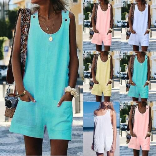 2020 New Women Wide Leg Short Pants Playsuits Bohemian Style Casual Soft Jumpsuits Ladies Sexy Bodysuits Summer Clothing