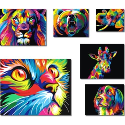 Colorful Lion Animals Abstract Canvas Painting Giraffe Cat Dog Elephant Wall Art Poster Frameless Modern Home Decor