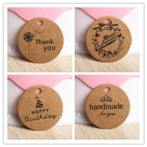 200 pcs 3cm round kraft/white paper thank you tag handmade price tag label wedding favors hang tag custom logo cost extra