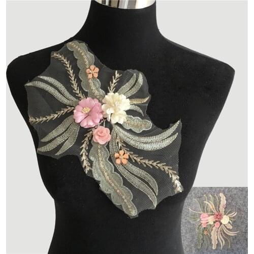 New arrive 3D flower Lace Collar Sequin Embroidery Applique Decorated Lace Neckline Sewing DIY Clothing Accessory YL1863-YL1864