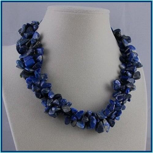 Unique Pearls jewellery Store,3rows Baroque Beads Blue Color Lapis Necklace,Charming Women Gift Jewelry