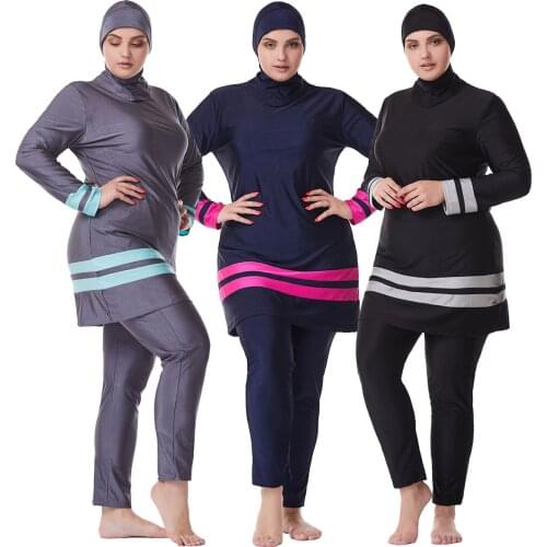 Muslim Swimsuits Full Covered Ladies Hijab+Long Sleeve+pants 3pcs Islamic Swimwear Plus Size Diving Surfing Swimming Rash Guards