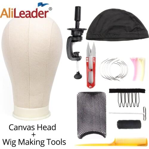 AliLeader 11 PCS Wig Making Kit Canvas Block Head With Stand Mannequin Head Diy Dome Wig Cap Combs Needles T pins Thread Clamp