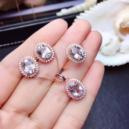 Best Polular Natural And Real Aquamarine Jewelry set 925 sterling silver 1pc Ring,1pc Pendant,2pcs Earring
