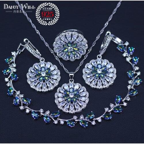 New Fashion Round Cut Natural Rainbow Fire Mystic Crystal Earrings/Necklace/Pendant/Rings/BraceletsJewelry Sets For Women