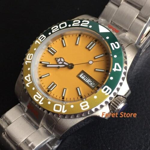 New BLIGER 40mm Mens Luxury Mechanical Sterile Watch Sapphire Glass Yellow Dial Date Calendar NH36A Movement Automatic