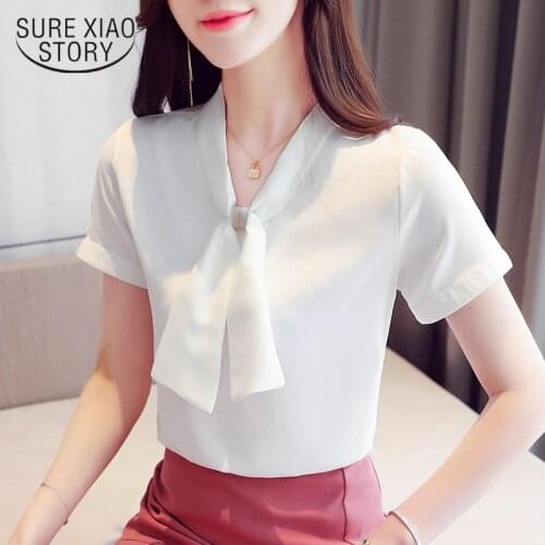 New Mujer De Moda 2021 Summer V Neck Women Tops Casual Short Sleeve Solid Shirt Women Chiffon Pullover Women Blouse Blusas 9569