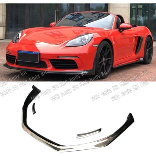 Carbon Fiber Front Bumper Lip Chin Spoiler fit for Porsche 718 Cayman Boxster Base S Coupe 2017 2018 Car Styling