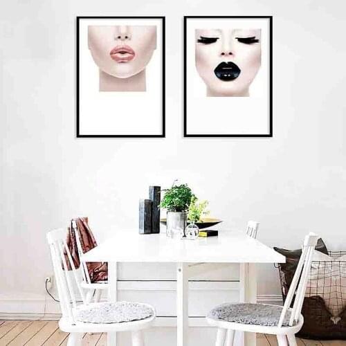 Simple Fashion Female Model Sexy Painting Pink Black Lips Poster Living Room Porch Decorative Wall Art Canvas Pictures Aesthetic
