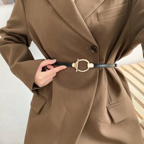 Adjustable PU Leather Ladies Dress Belts Skinny Thin Women Waistbands coat Gold Color Buckle Strap Female pasek damski Adjust