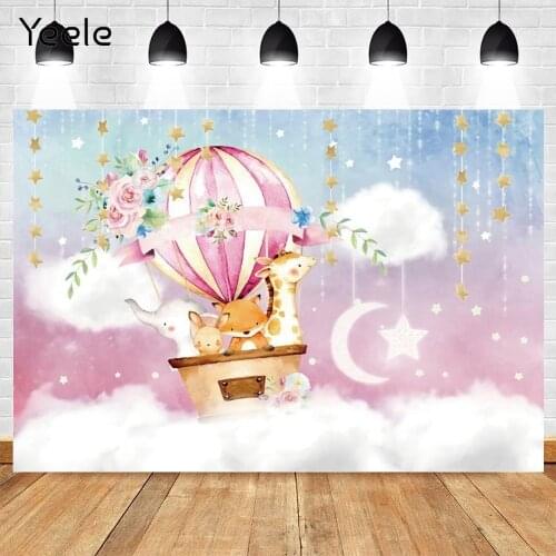 Yeele Hot Air Balloon Safari Animal Wild One Star Cloud Moon Newborn Baby Birthday Party Photography Backdrops Vinyl Background