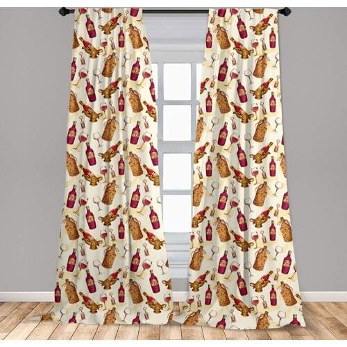 Winery Window Curtains Vintage with Glass Bottle Corkscrew Country Restaurant Table Window Drapes with Rod Pocket