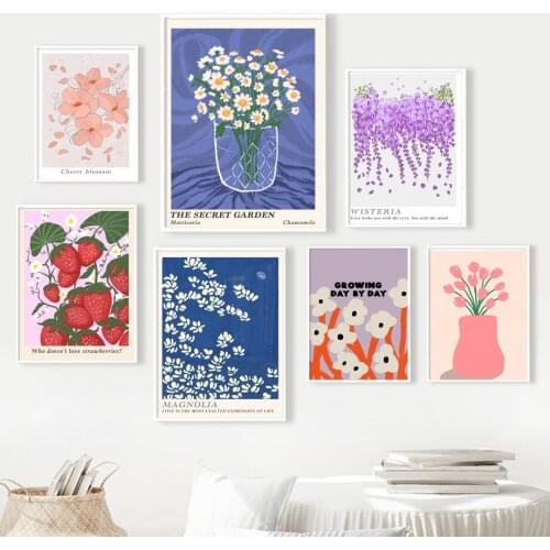 Cherry Blossom Tulips Strawberry Flower Vase Wall Art Canvas Painting Posters And Prints Wall Pictures For Living Room Decor