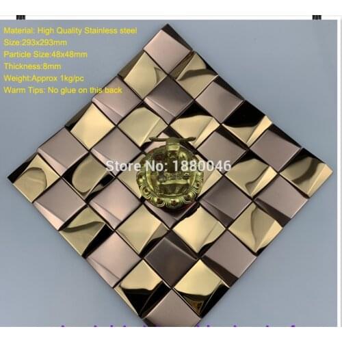 High-Grade Art 3D Golden stainless steel mosaic tile for wall 1 BOX 22pcs Metallic Decor Mosaic Wall Tiles for Backsplash
