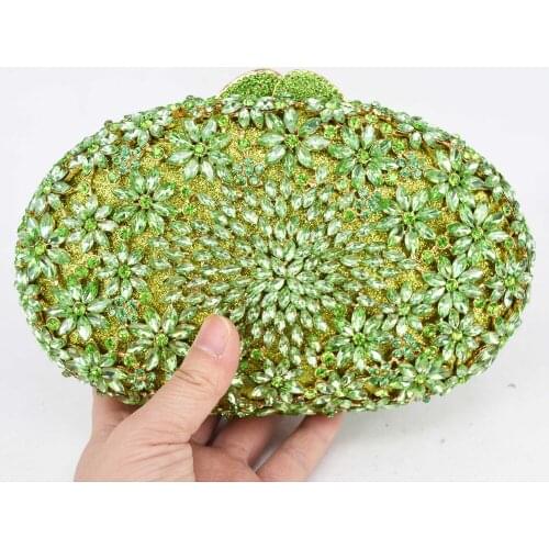 Green Luxury Crystal Evening Clutch Bags Party Purse Prom Evening Bag Female Purse for Wedding Bridal Handbags SC565
