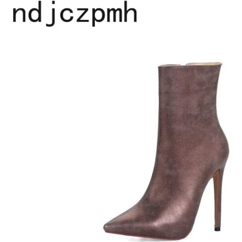 Womens Boots Winter The New Fashion Pointed Fine Heel High Heel Short Tube Womens Shoes Plus Size 31-45 Heel Height 12cm