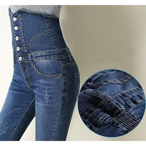 Large Plus Size Skinny High Waist Jeans Woman Slim Sexy Black Blue Ladies Vintage Denim Jeans Women Pants Streetwear Trousers