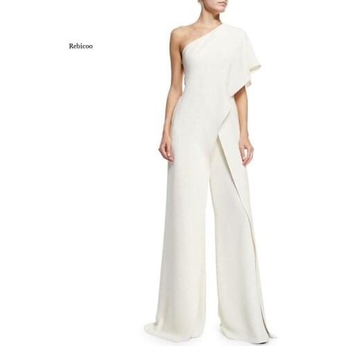 New Women Fashion One Shoulder Slash Neck High Waist Wide Leg Asymmetric Split Jump Suits Pants