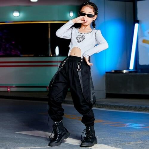 Hip-Hop Street Dance Clothes Summer Girl Sets Rave Outfit Stage Costume Festival Clothing Crop Tops Black Cargo Pants DL8310