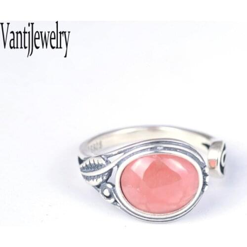 Natural Rhodochrosite Rings Sterling 925 Silver Gemstone 8*10mm for Women Wedding Engagement Gift Fine Jewelry