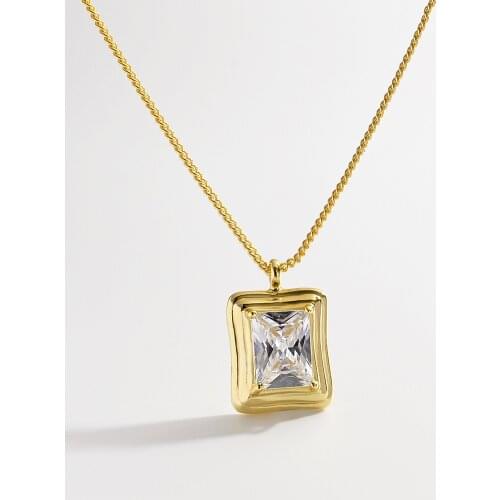 SHANICE S925 Sterling silver INS simple geometric square zircon Pendant Necklace Metal Geometric Clavicle Chain Jewelry For Wome