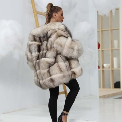 Six Section Suit Collar Fox Fur Coat Winter High Quality Warm Silver Fox Women Overcoat