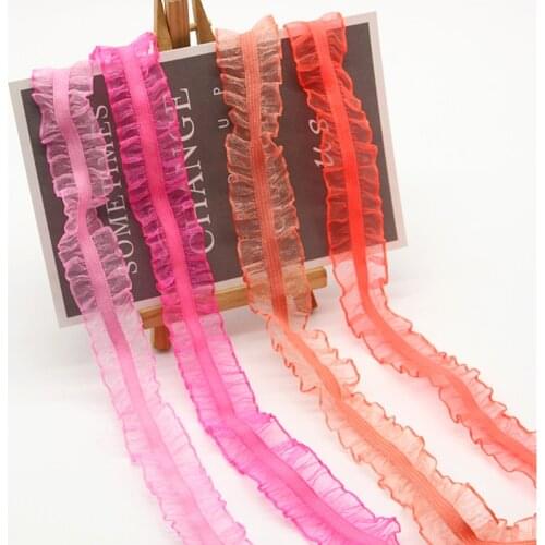 1Yard Pleated Elastic Lace Ribbon Sewing Accessories 2.5cm Lace Trim Craft Elastic Guipure Lace Fabric For Dresses dentelle LW15