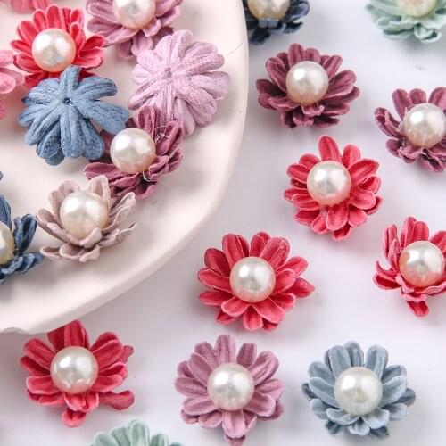 10Pcs 2CM Imitation Pearl Microfiber Flowers Mini Artificial Flowers DIY Handmade Crafts Children Hair Decorations Accessories