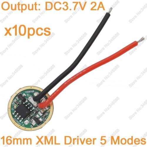 10pcs/lot! 16mm Diameter DC3.7V 5 Modes LED Driver Input DC3.7-4.2V Output DC3.7V 2A for Cree XM-L XML T6 High Power LED Emitter