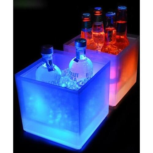 2PCS LED Ice Bucket RGB Color Changing Double Layer Square Bar Beer Ice Bucket Ice Wine Bucket 3.5 L for Party, Home, Bar
