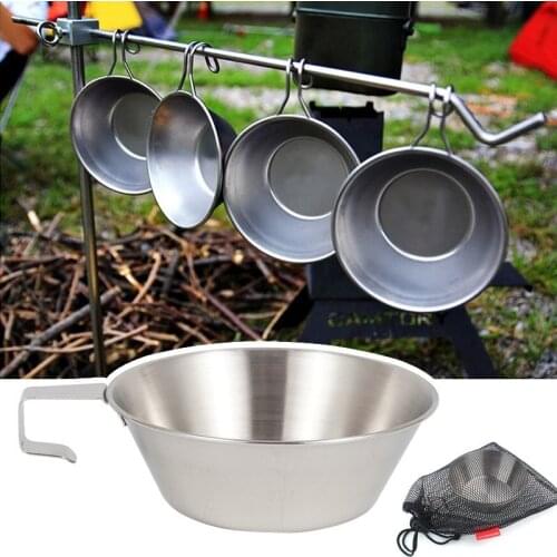 2021 New Outdoor Stainless Steel Bowl Camping Fixed Handle Picnic Mountaineering Water Cup Travel Barbecue Portable Cookware Mug