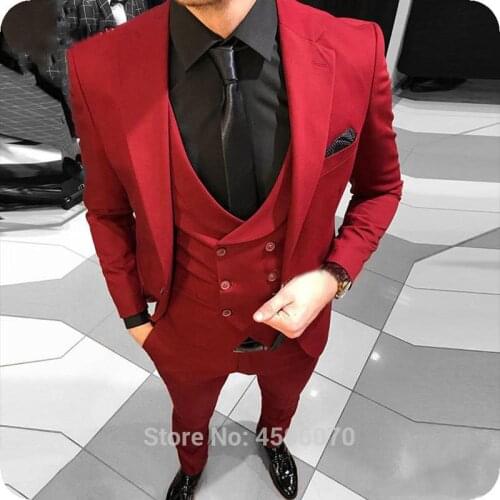 Red Men Suits Business Wedding Suits Bridegroom Blazer Custom Slim Fit Formal Groom Tuxedos Best Man Terno Masculino 3 Pieces