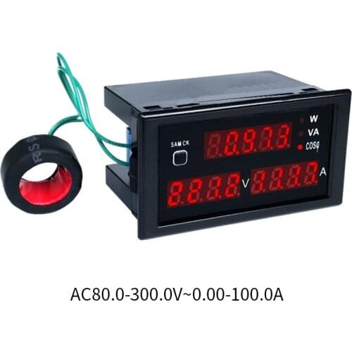 AC 80-300V 0-100A voltage amp power meter monitor with red led display ampere volt active apparent power power factor CT