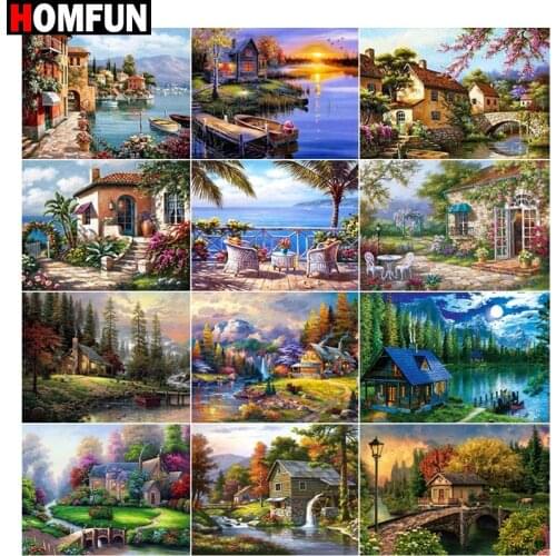 HOMFUN Full Square/Round Drill 5D DIY Diamond Painting "House creek landscape map" Embroidery Cross Stitch 5D Home Decor Gift