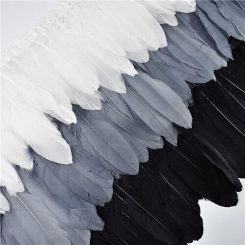 2Meters White Black Goose Feather Trims Wedding Party Decoration Natural Feathers Ribbon Fringe for Needlework and Handicrafts