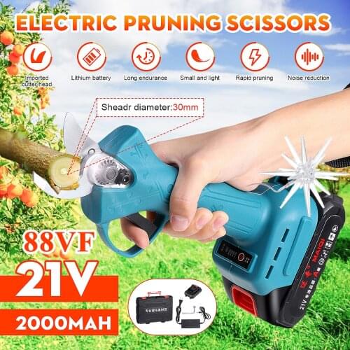 21V 88VF Cordless Rechargeable Electric Pruning Shear Scissors Branch Cutter Secateur Garden Pruner with 2 Lithium-ion Battery