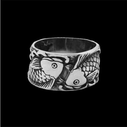 Double Fish Ring 316L Stainless Steel Biker Punk Party CATCHING CARPS Jewellery